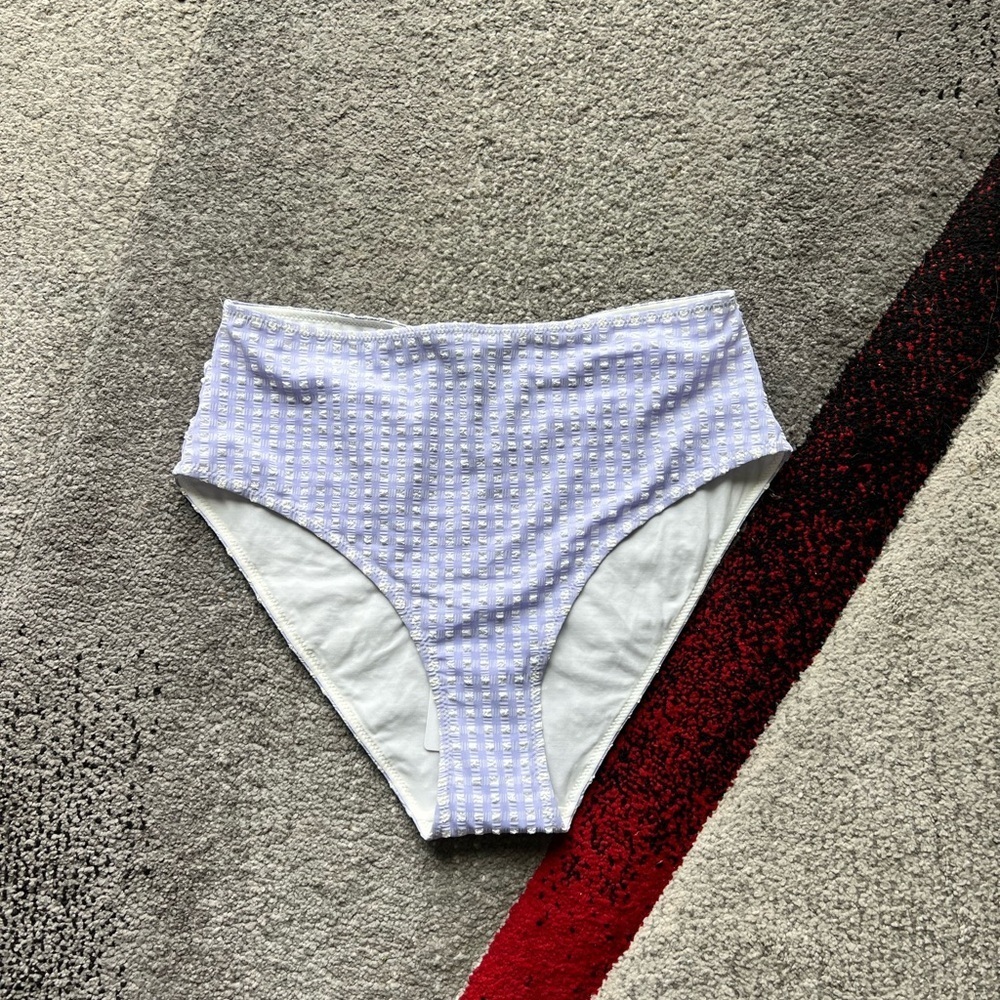 Ganni Vapor Blue Checkered Seersucker Bikini Bottom